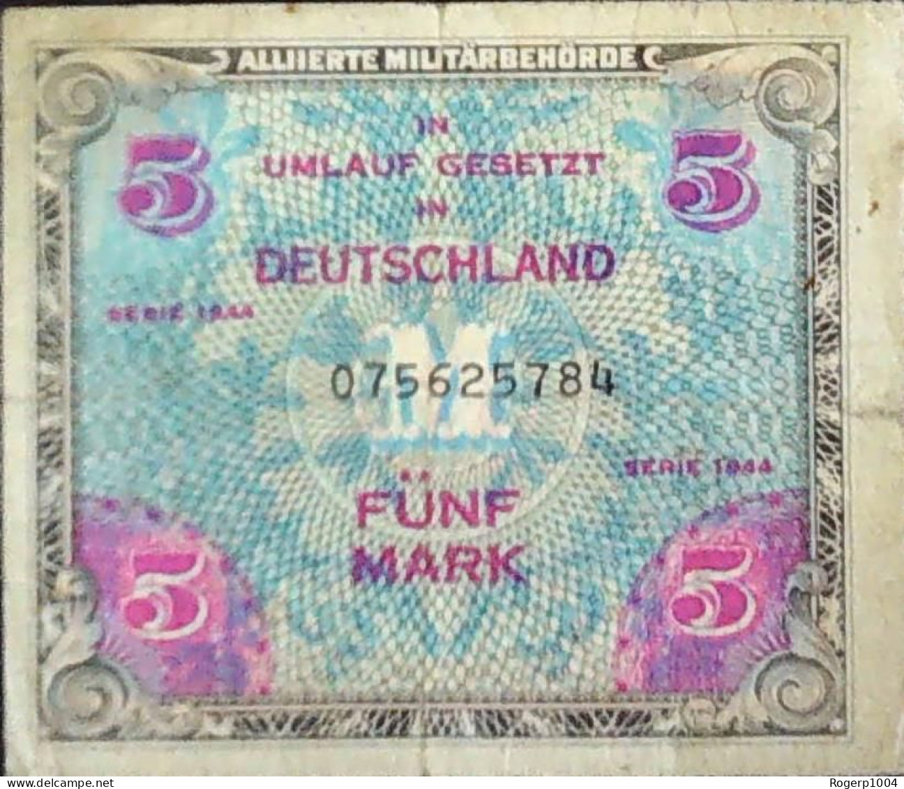 ALLEMAGNE/GERMANY * 5 Mark * Date 1944 * État/Grade TTB/VF * Pick 193b - Autres & Non Classés