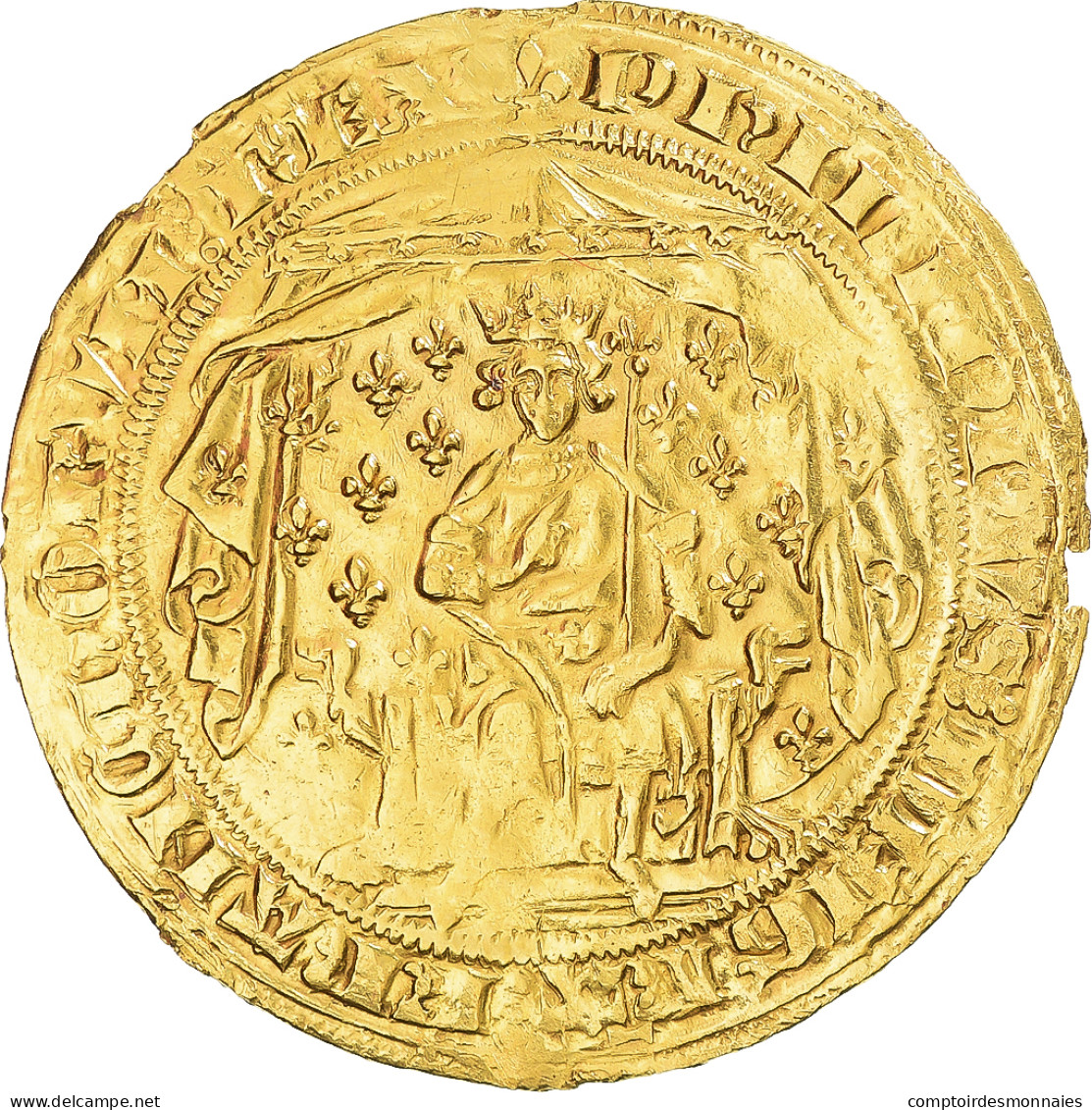 Monnaie, France, Philippe VI, Pavillon D'or, 1339-1350, TTB, Or, Duplessy:251 - 1328-1350 Philippe VI Le Fortuné