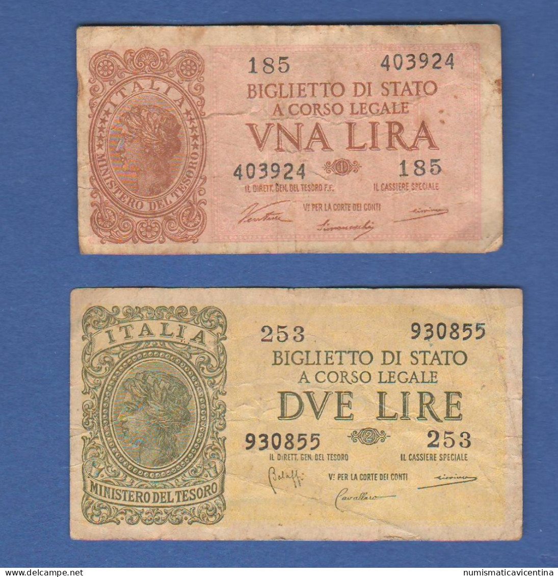 Italia 1 + 2  Lire  1944 War Banknotes Italy Italie - Italië – 2 Lire