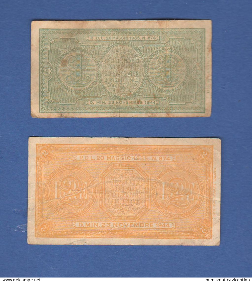 Italia 1 + 2  Lire  1944 War Banknotes Italy Italie - Italia – 2 Lire