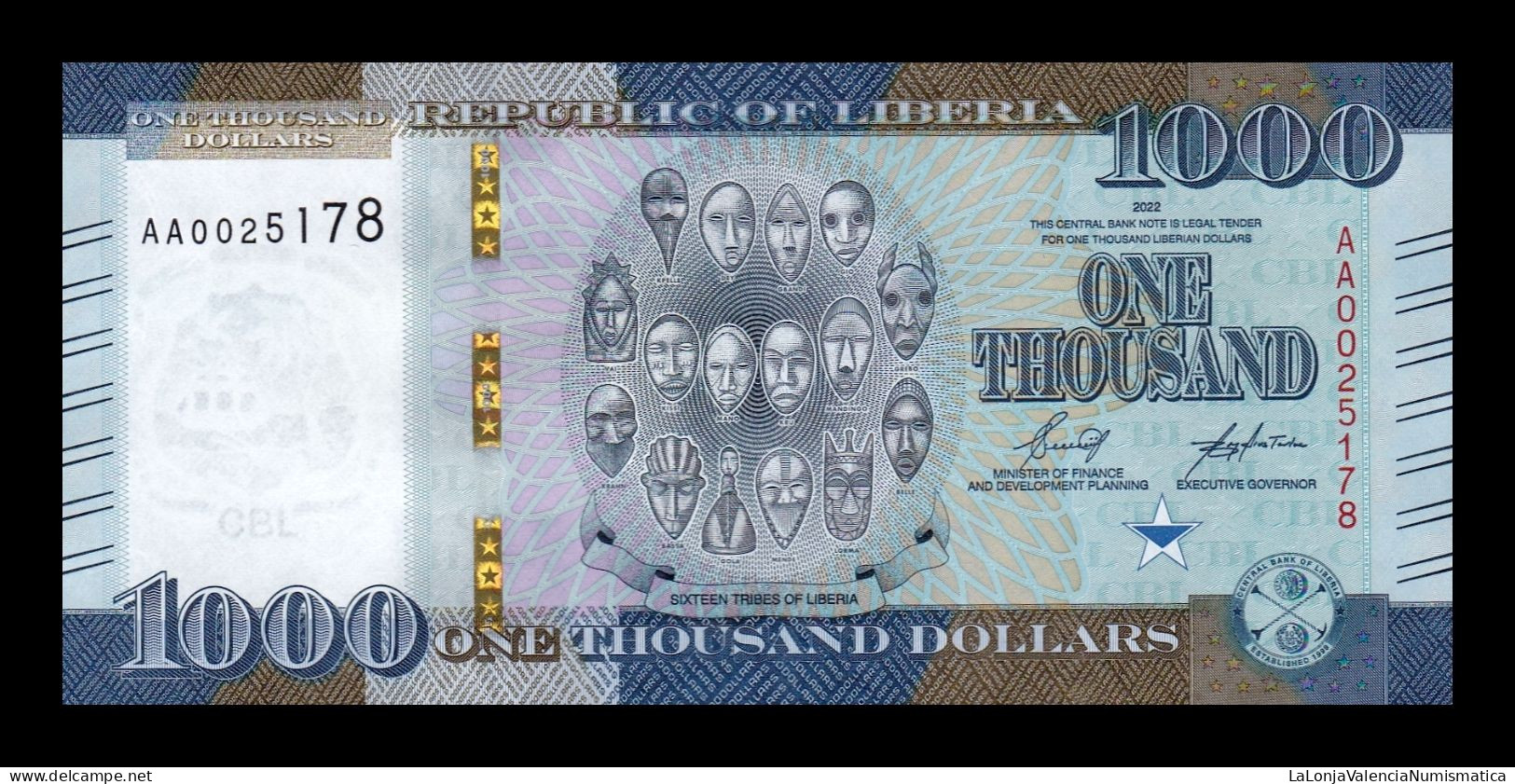Liberia 1000 Dollars 2022 Pick 43 Sc Unc - Liberia