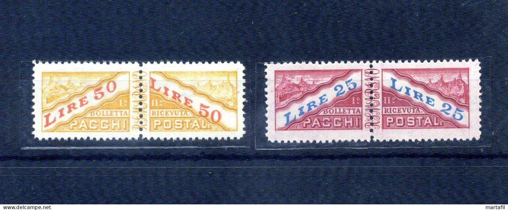 1946 SAN MARINO Pacchi Postali SET MNH ** 2v., Filigrana Corona - Spoorwegzegels