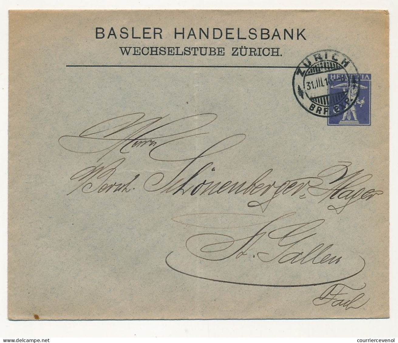 SUISSE - Entier Postal - Enveloppe Basler Handelsbank Wechselstube Zürich - 5c - Enteros Postales