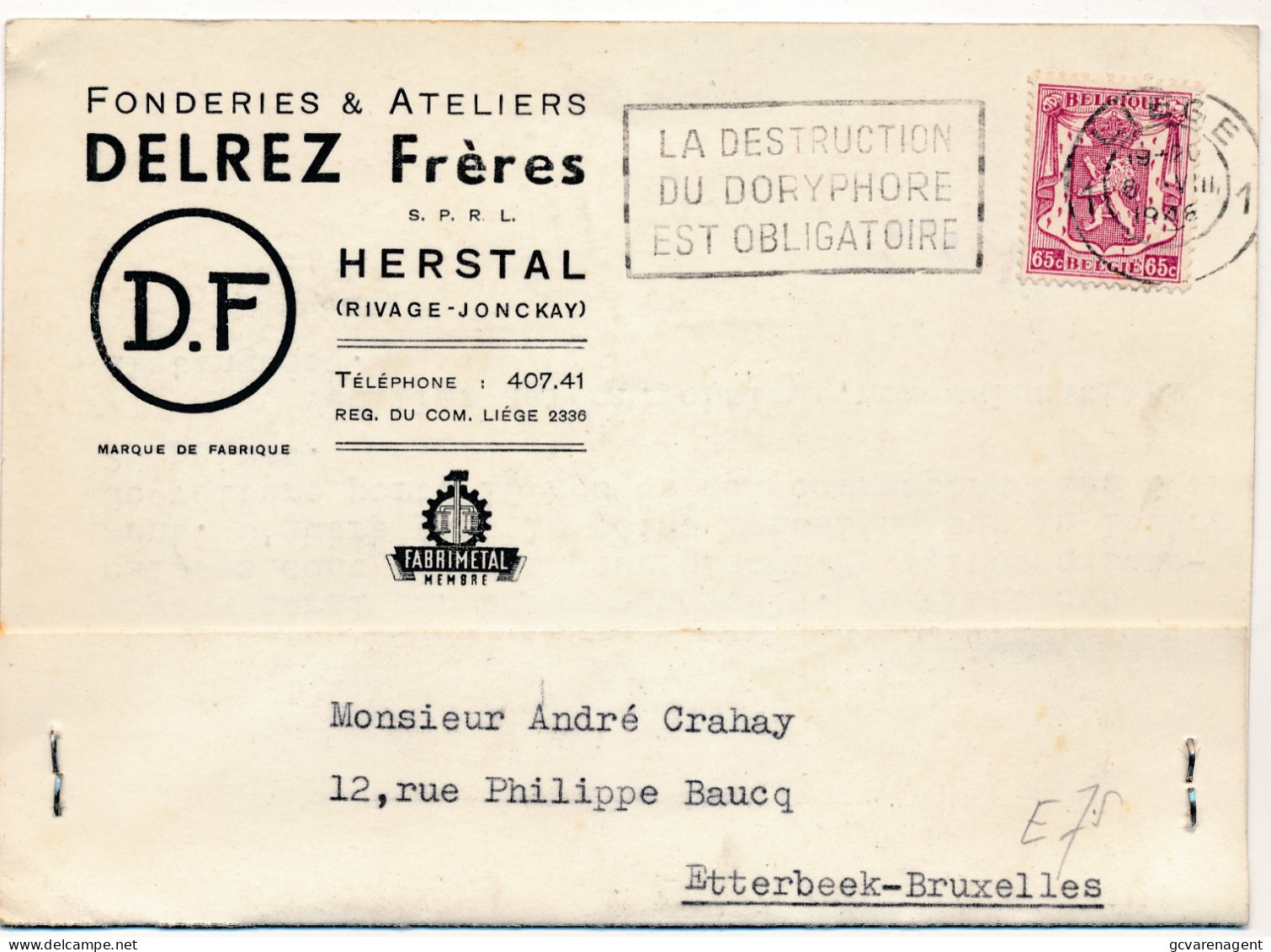 CARTE DE COMMERCE - HERSTAL RIVAGE JONCKAY - FONDERIES & ATELIERS DELREZ FRERES    ZIE  SCANS - Herstal