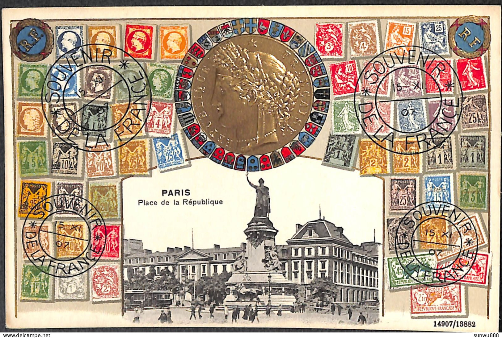 Paris - Place De La République (Atelier H. Guggenheim Timbres Monnaie Macaron Gauffrée) - Konvolute, Lots, Sammlungen