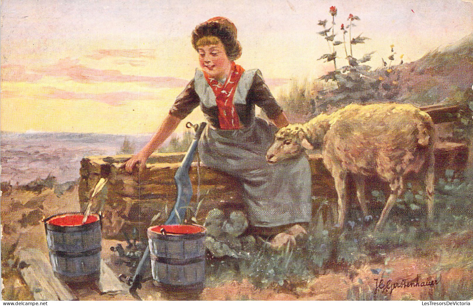 Agriculture - Fermière Et Son Mouton - Carte Postale Ancienne - Allevamenti