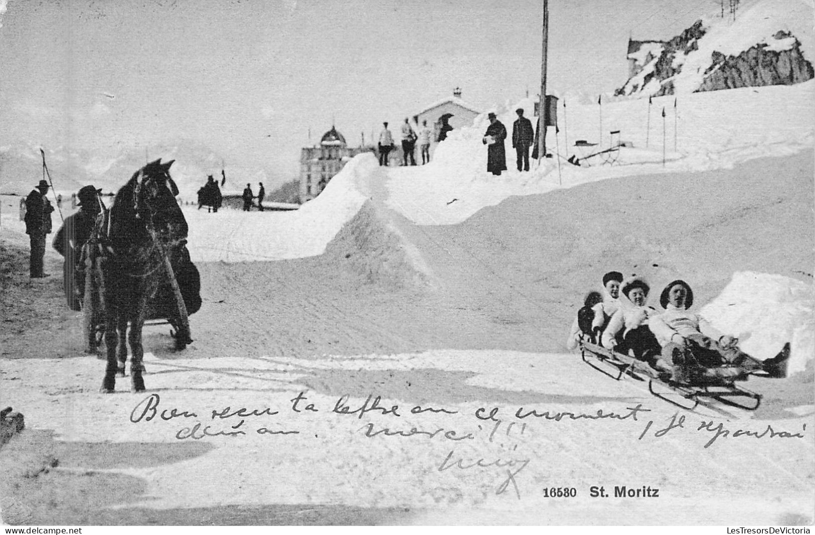 SUISSE - ST MORITZ - Luge - Cheval - Neige - Carte Postale Ancienne - St. Moritz