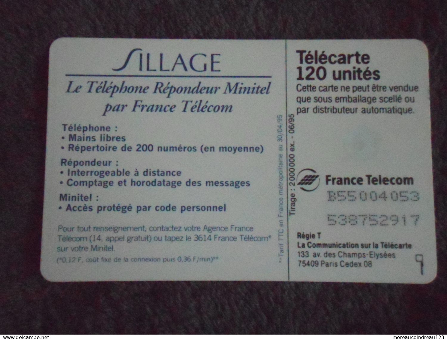 Télécarte France Télécom Sillage - Telecom Operators