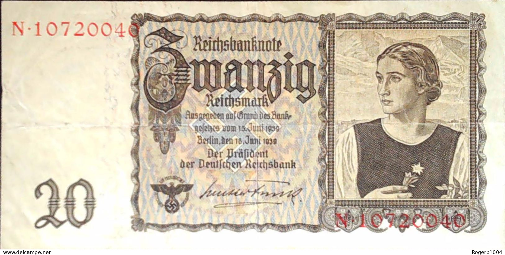 ALLEMAGNE/GERMANY * 20 Reichsmark * Date 16/06/1939 * État/Grade TTB/VF * Pick 185 - 20 Reichsmark