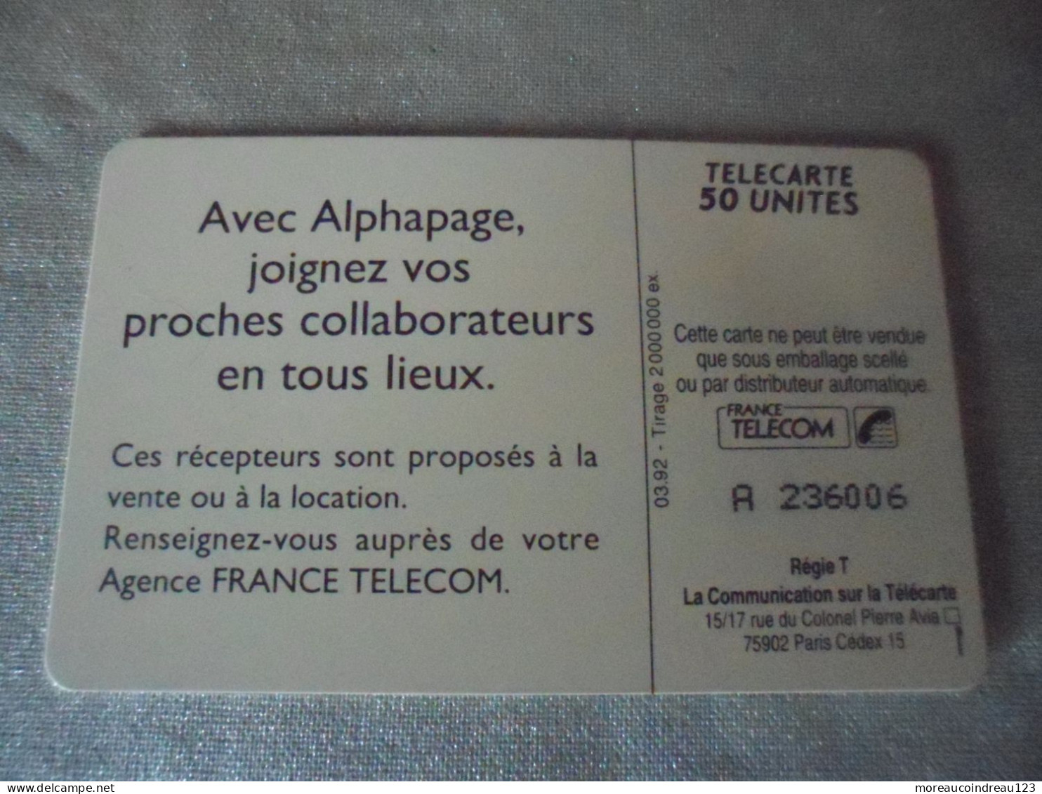 Télécarte France Télécom Alphapage - Opérateurs Télécom