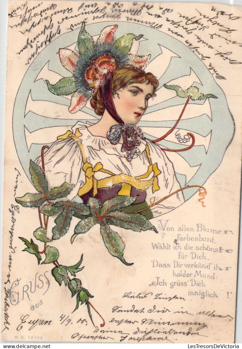 Fantaisie - Femme Chapeau De Fleur - MS 12723 - Illustration - Carte Postale Ancienne - Femmes