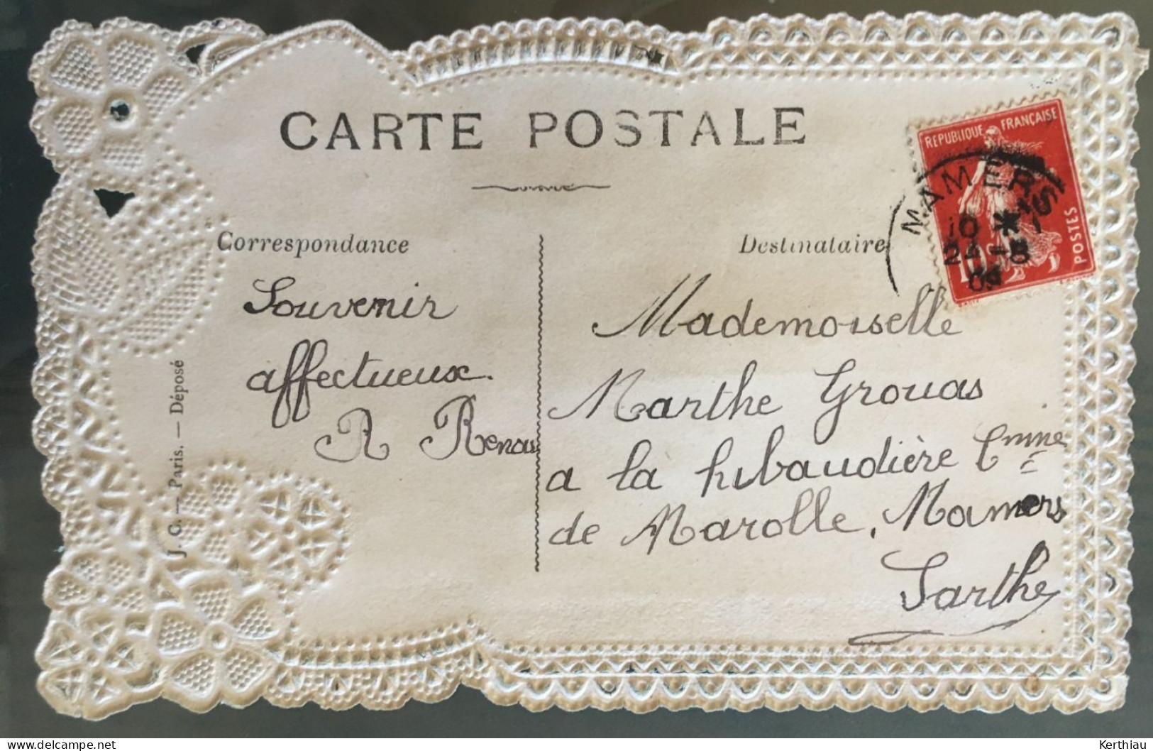 Carte Papier Dentelle - Petit éventail Plié, à Déplier (avec Petit Cordon) - A Systèmes