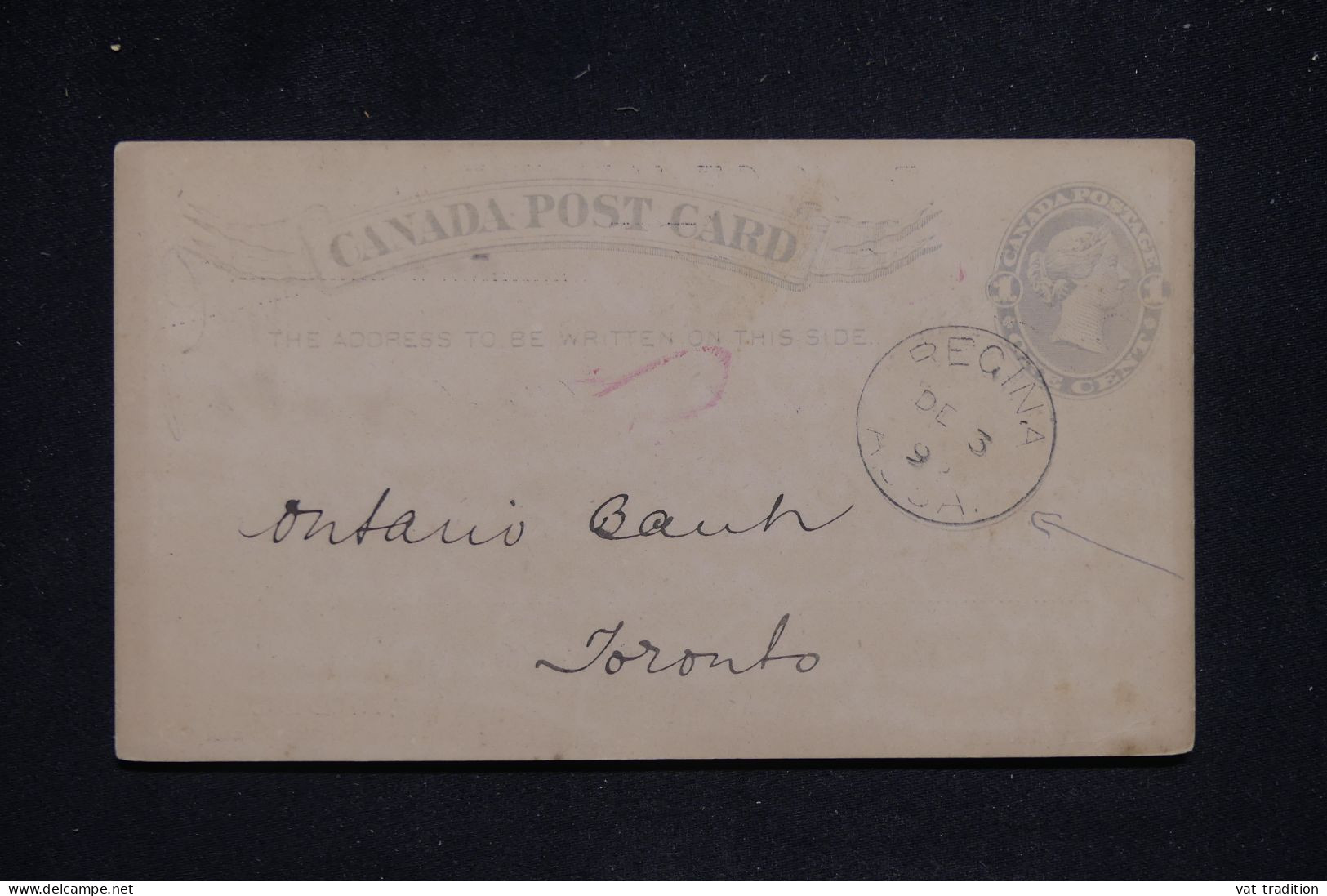 CANADA - Entier Postal Avec Repiquage Commercial De Regina Pour Toronto En 1892 - L 142930 - 1860-1899 Regno Di Victoria