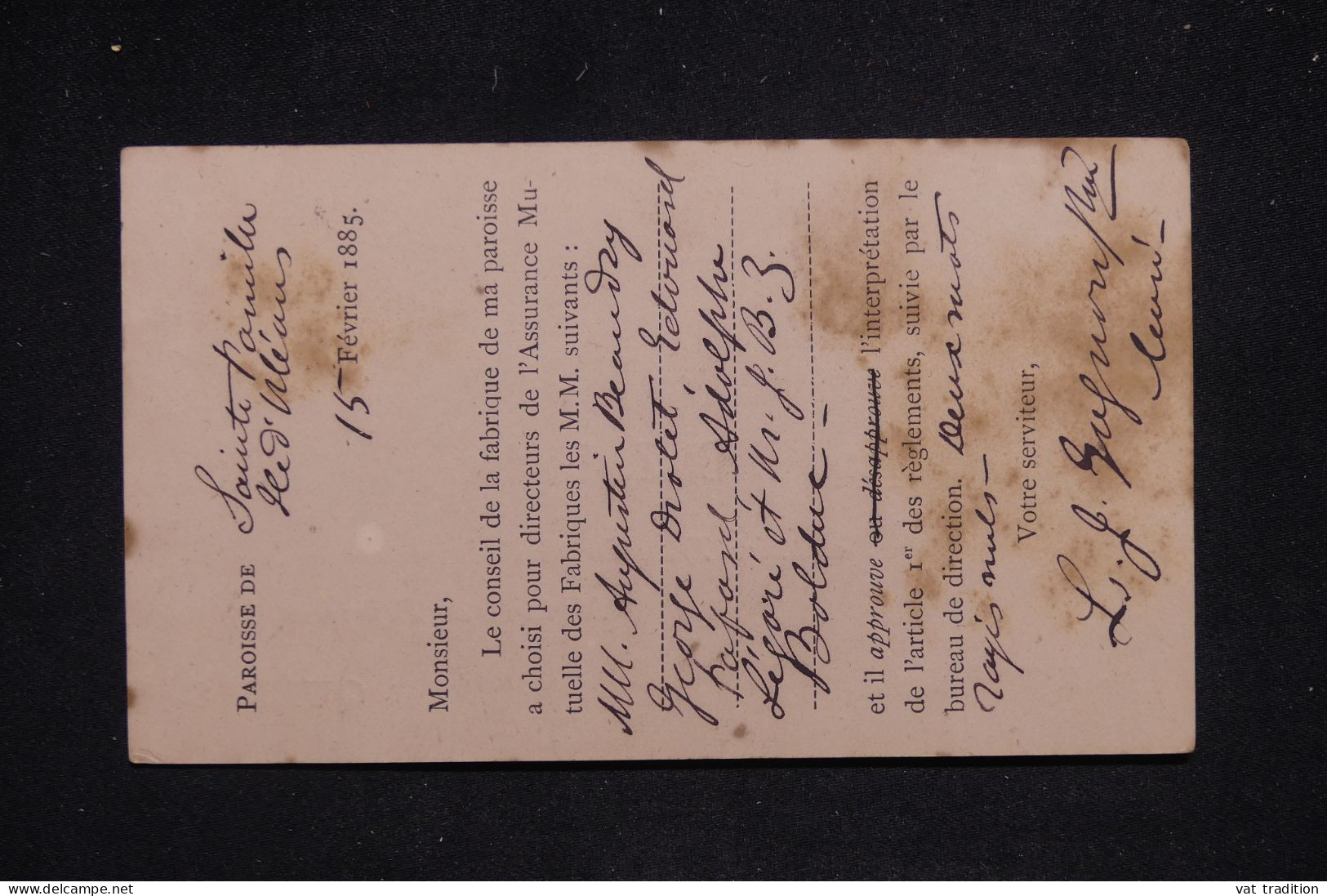 CANADA - Entier Postal Avec Repiquage De La Paroisse De Ste Famille Pour Québec En 1885 - L 142931 - 1860-1899 Regering Van Victoria