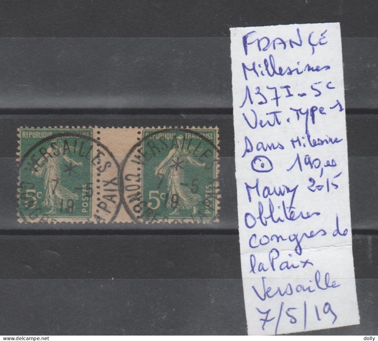 TIMBRE DE FRANÇE NEUF (MILLESIMES)1900-24 Nr137 I   5c VERT TYPE 1 SANS M + VOIR SUR PAPIER AVEC TIMBRES COTE  190.00  € - Usati