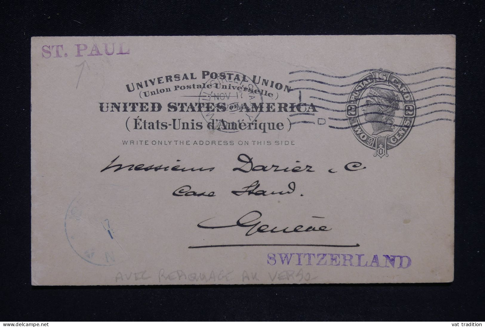 ETATS UNIS - Entier Postal Avec Repiquage Commercial De Wall Street Pour Genève- L 142936 - 1901-20