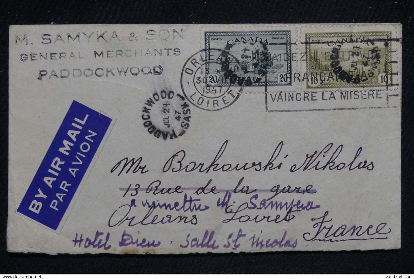 CANADA - Enveloppe De Paddockwood Pour La Franc Ene 1947 Par Avion - L 142942 - Covers & Documents