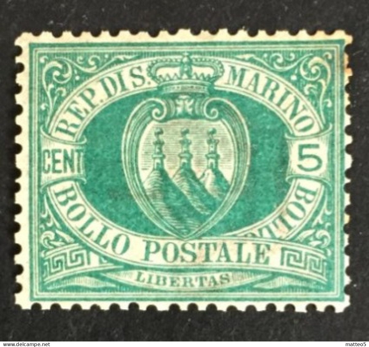 1882 -90 - San Marino - Cent  5  - Stemma - Gebruikt