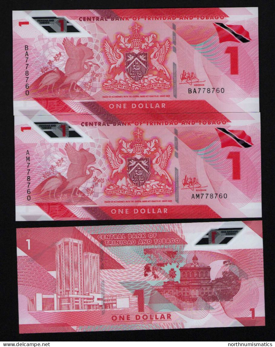 Trinidad & Tobago 2 Pcs  1 Dollars Twin Number Unc - Trinidad & Tobago