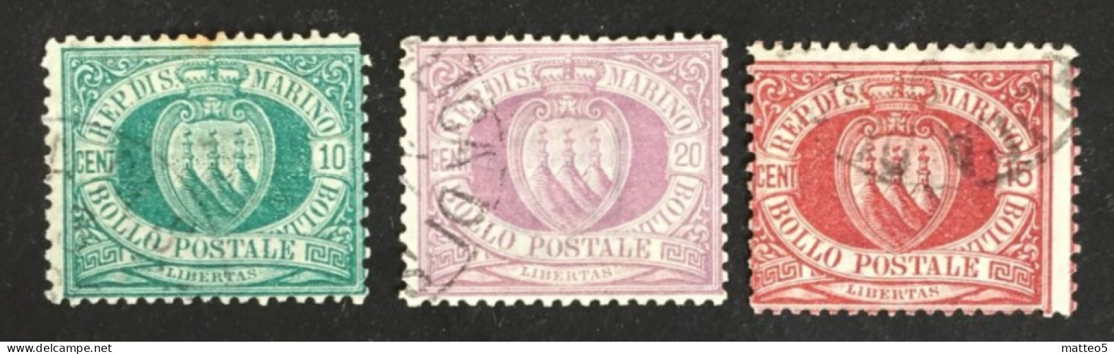 1884 - San Marino - Cent 10- 15. 20  - Stemma Used - Used Stamps