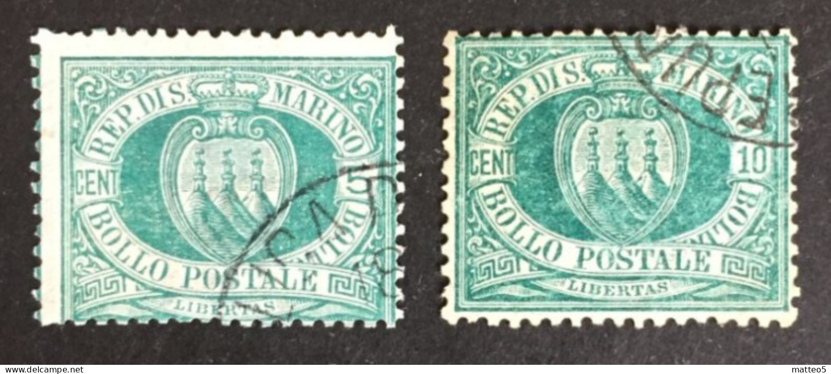 1884 - San Marino - Cent 10 + 15 - Stemma Used - Oblitérés