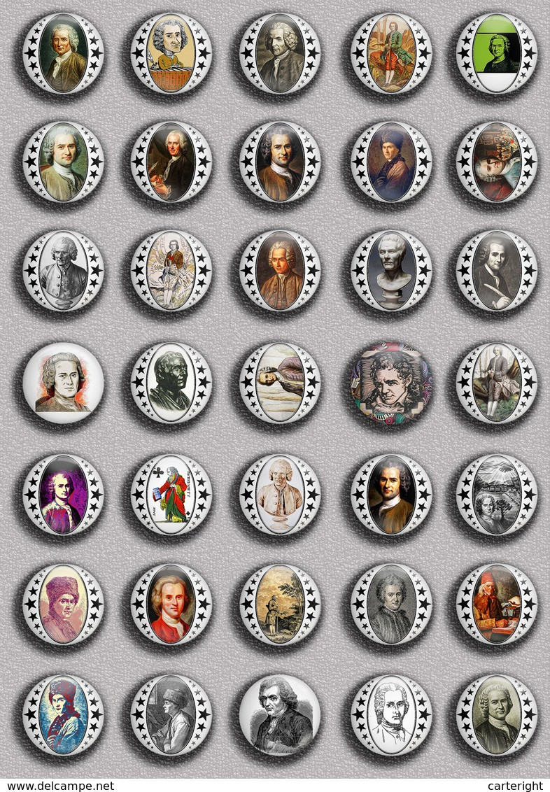 Writer Jean-Jacques Rousseau ART BADGE BUTTON PIN SET 1 (1inch/25mm Diameter) 35 DIFF - Personnes Célèbres