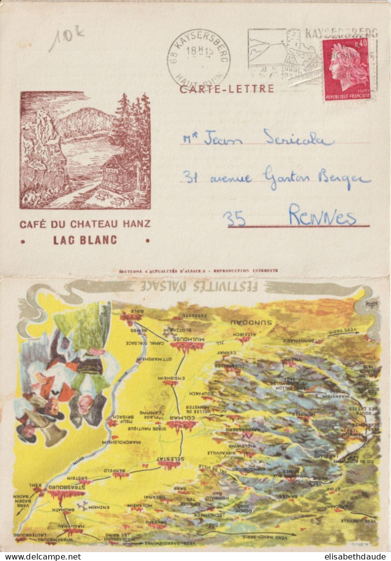 1970 - CARTE TOURISTIQUE ILLUSTREE "CAFE / FESTIVITES D'ALSACE"  De KAYSERSBERG (HAUT-RHIN) => RENNES - Covers & Documents