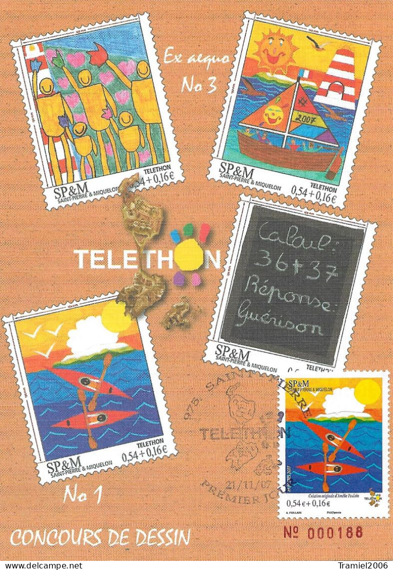 SP&M 2007 - YT 909  - Concours TELETHON 2007 - 21.11.2007 - Maximum Cards