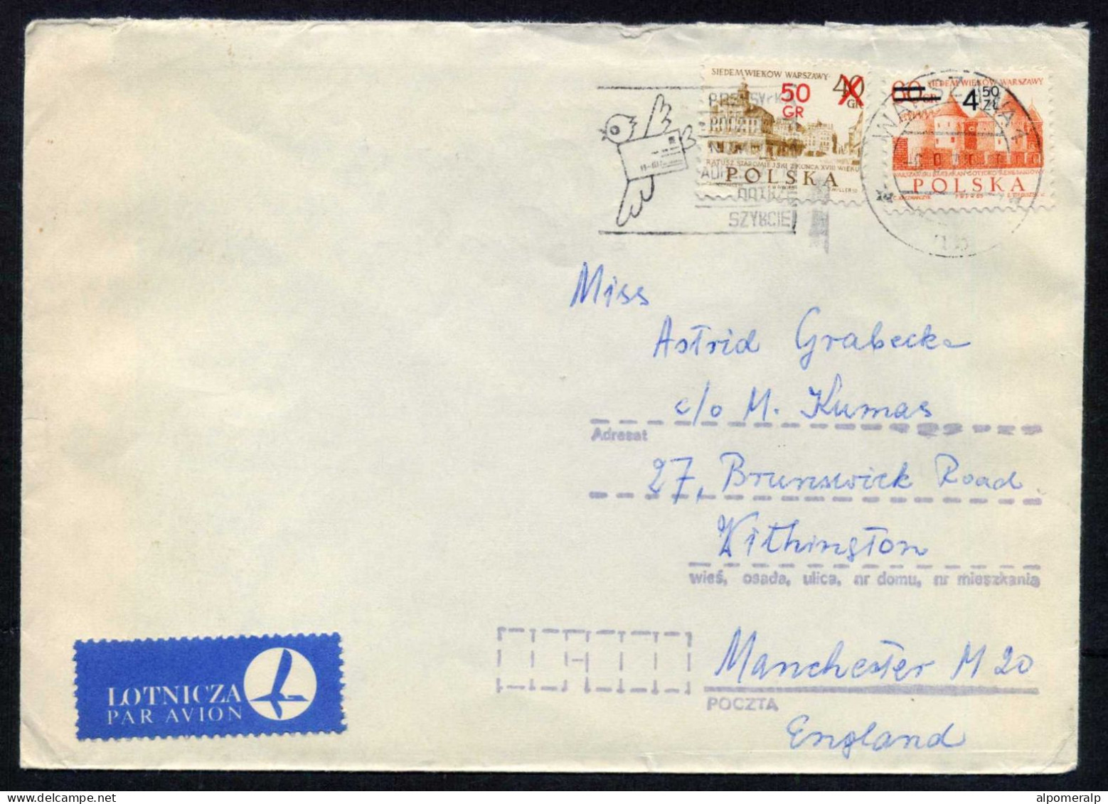 Poland, Warsaw Airmail Cover To England | Castle, Palace - Airplanes