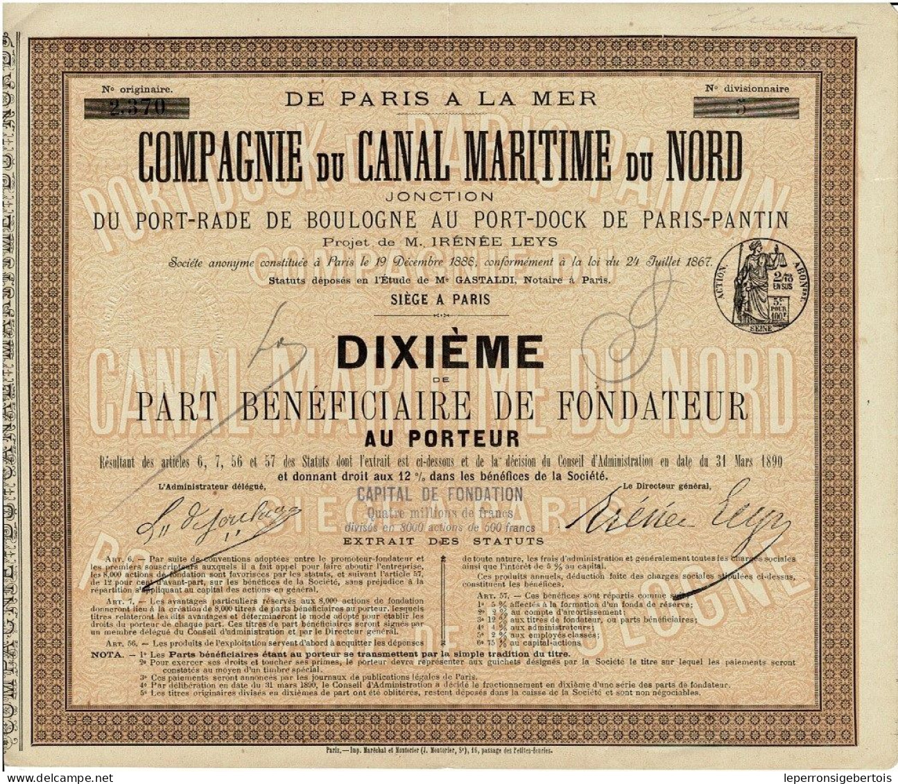 1890 - De Paris à La Mer -Cie Du Canal Maritime Du Nord- Jonction Du Port-Rade De Boulogne Au Port-Dock De Paris-Pantin- - Navegación