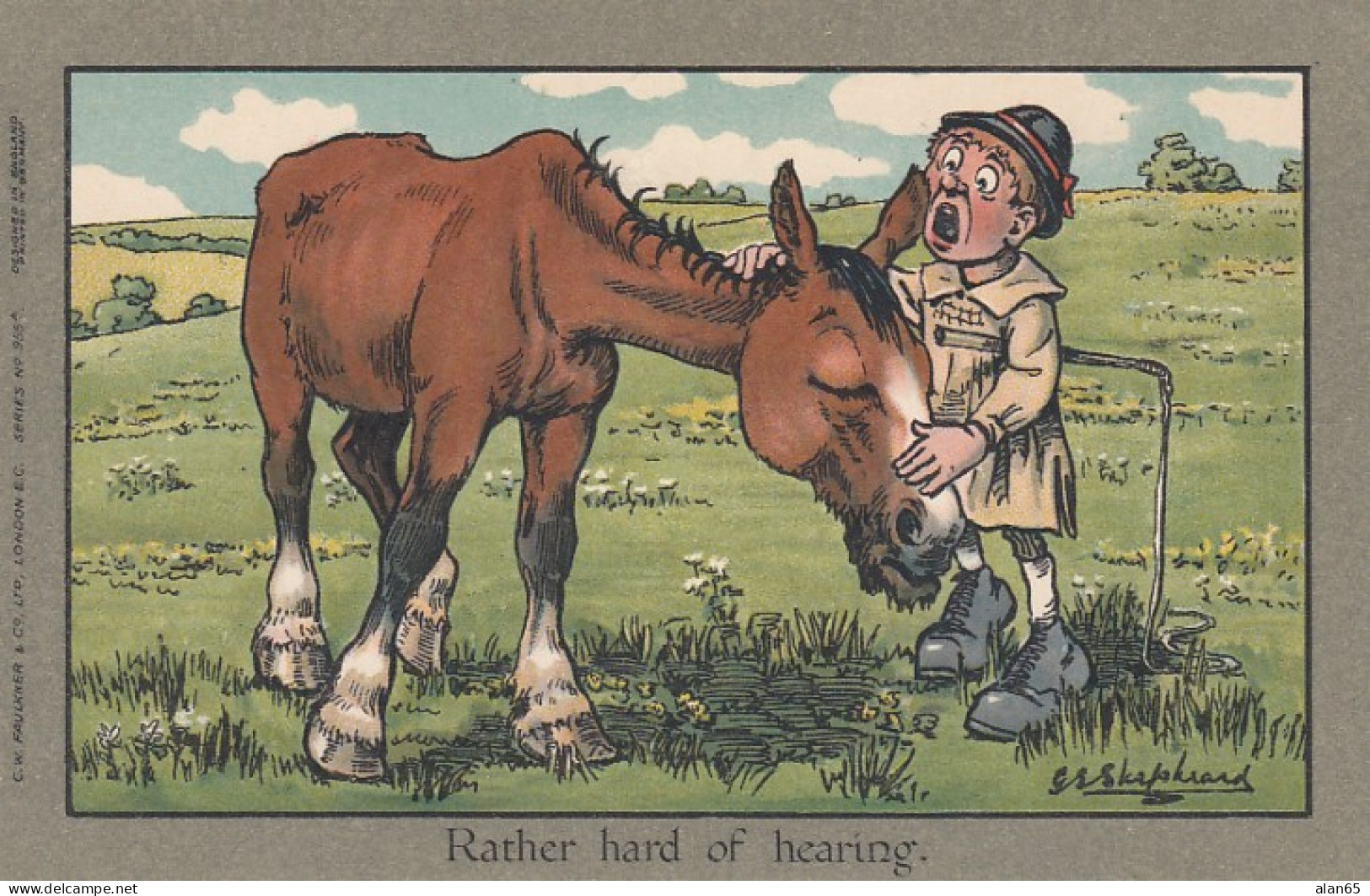 Shepheard Artist Image, Rather Hard Of Hearing, Man With Horse C1910s/20s Vintage Postcard - Shepheard