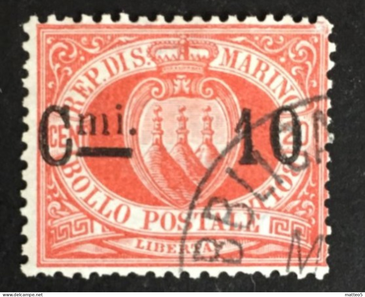 1882 - San Marino - Soprastampa Cent 10 Su Cent 20 - Stemma Used - Oblitérés