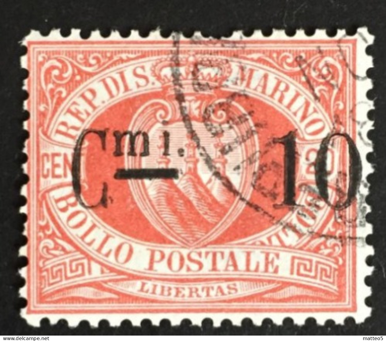1882 - San Marino - Soprastampa Cent 10 Su Cent 20 - Stemma Used - Usati