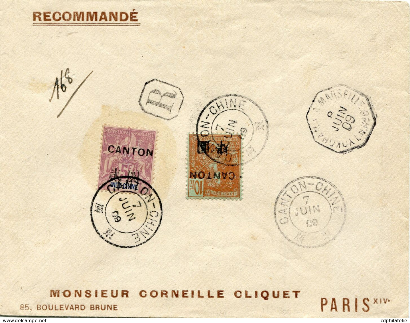 CANTON LETTRE RECOMMANDEE DEPART CANTON-CHINE 7 JUIN 09 POUR LA FRANCE - Briefe U. Dokumente
