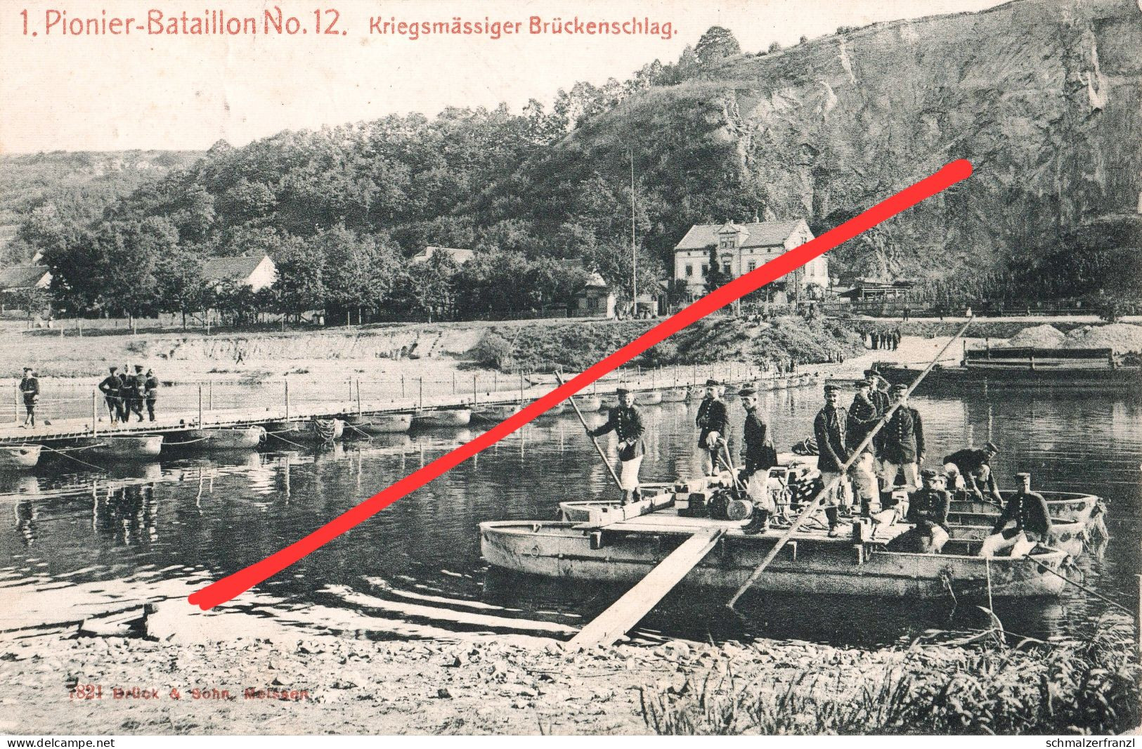 AK 1 Pionier Bataillon No 12 Militär Brücke Pontonbrücke A Gasthof Karpfenschänke Diera Zehren Keilbusch Meissen Pirna - Diesbar-Seusslitz