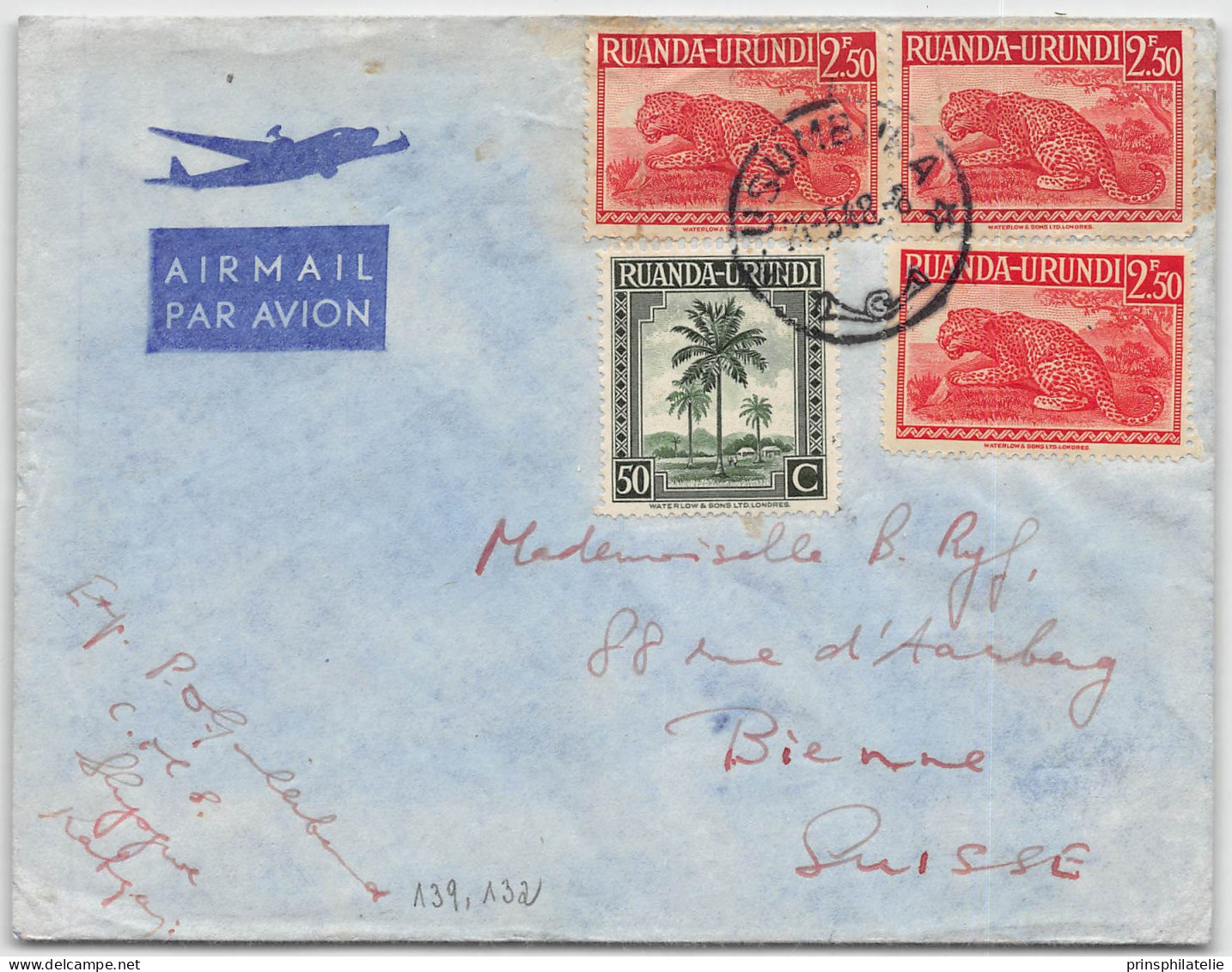 LETTRE DU RWANDA URUNDI USUMENA 1948 => SUISSE PAR AVION  AIRMAIL SWITZERLAND    COVER - Cartas & Documentos