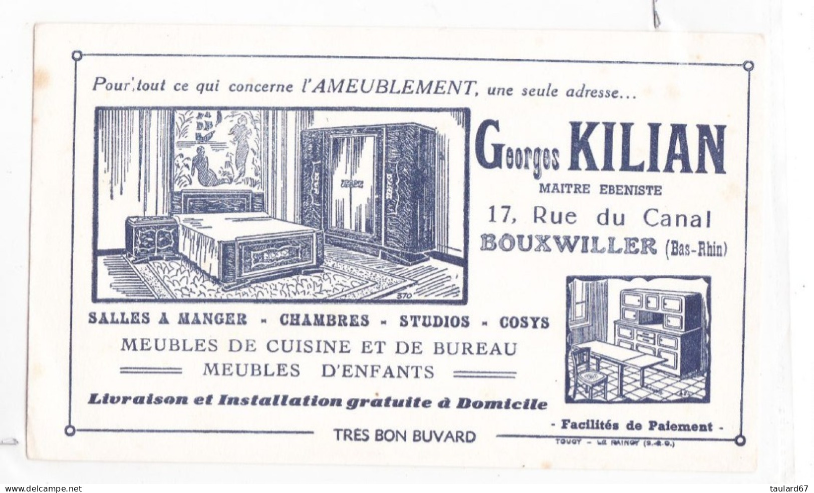 Buvard Maître Ebéniste Bouxwiller Georges Kilian "Pour Tout Ce Qui Concerne L'Ameublement Une Seul Adresse.." - E