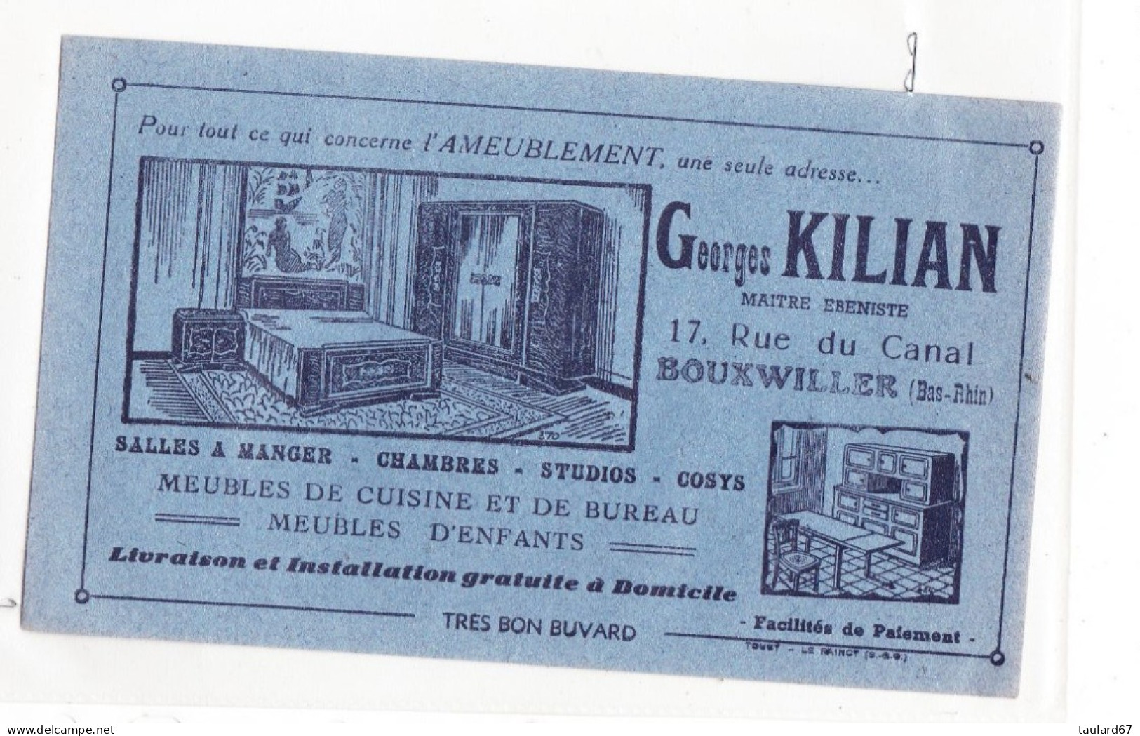 Buvard Maître Ebéniste Bouxwiller Georges Kilian "Pour Tout Ce Qui Concerne L'Ameublement Une Seul Adresse.." - E