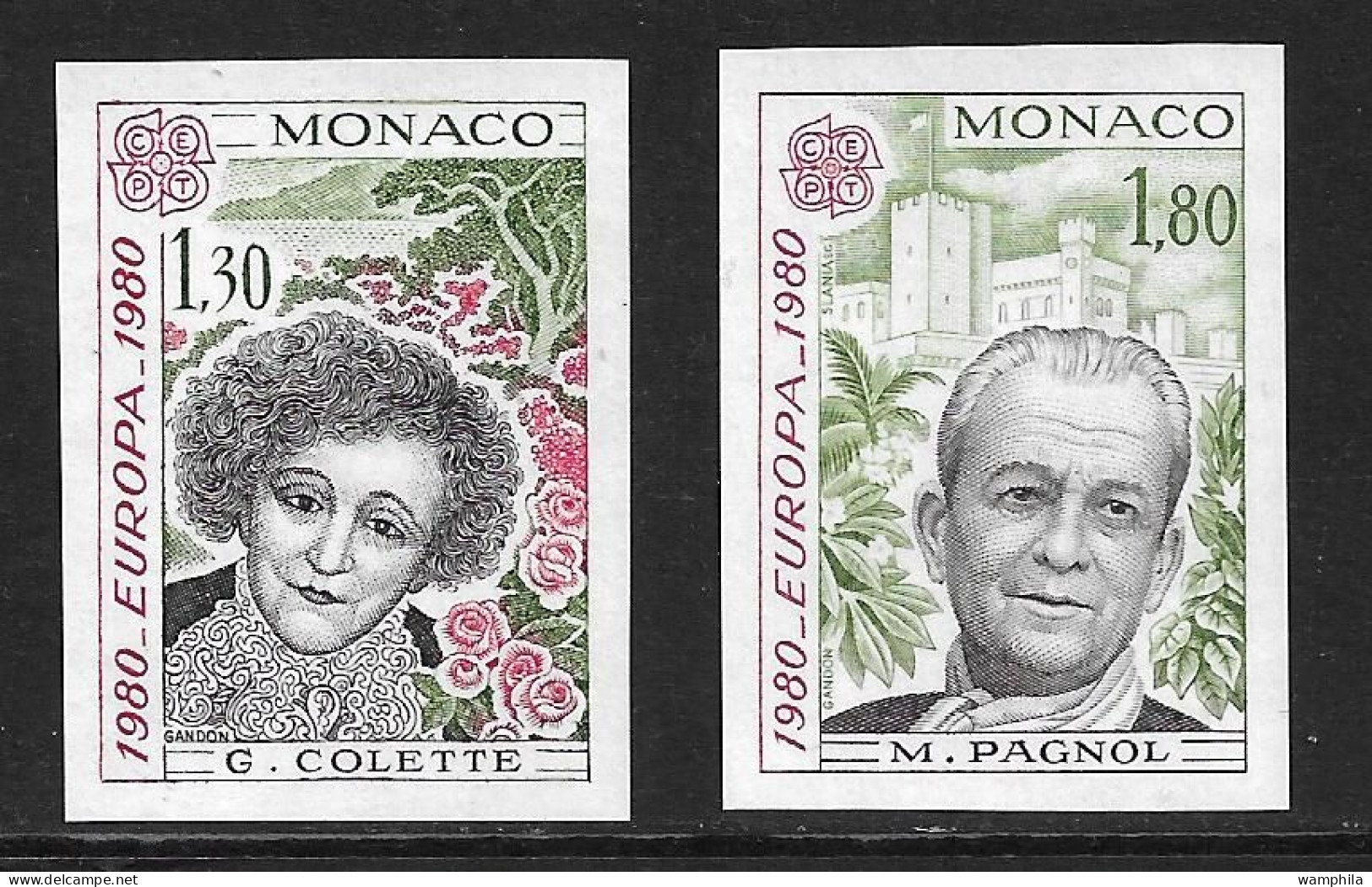 Monaco  Non Dentelé N°1224/25**. Europa 1980. Colette, Marcel Pagnol , Cote 60€ - Variétés