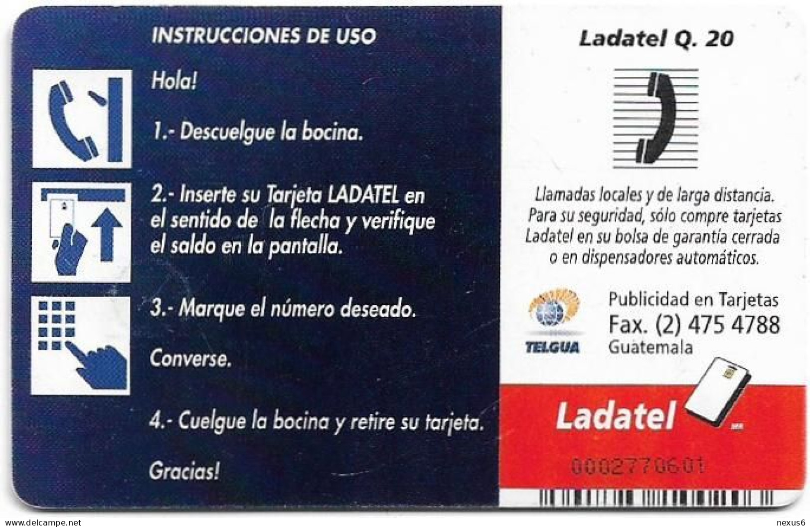 Guatemala - Telgua Ladatel - Nebaj, Gem5 Black, 1999, 20Q, Used - Guatemala