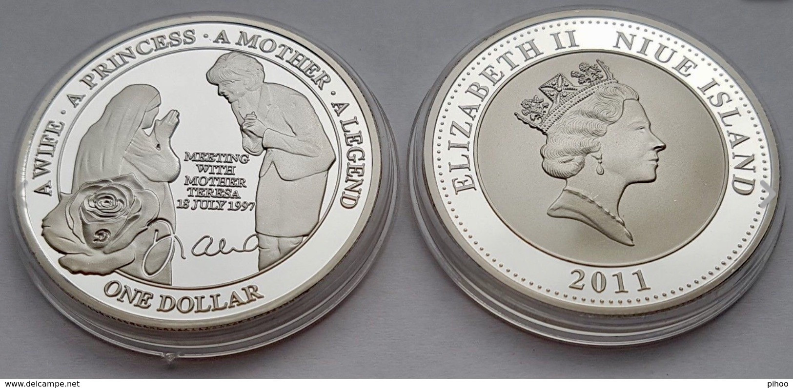 Silver Coin Princess Diana And Mother Teresa Rose Flower NIUE ISLAND - Niue