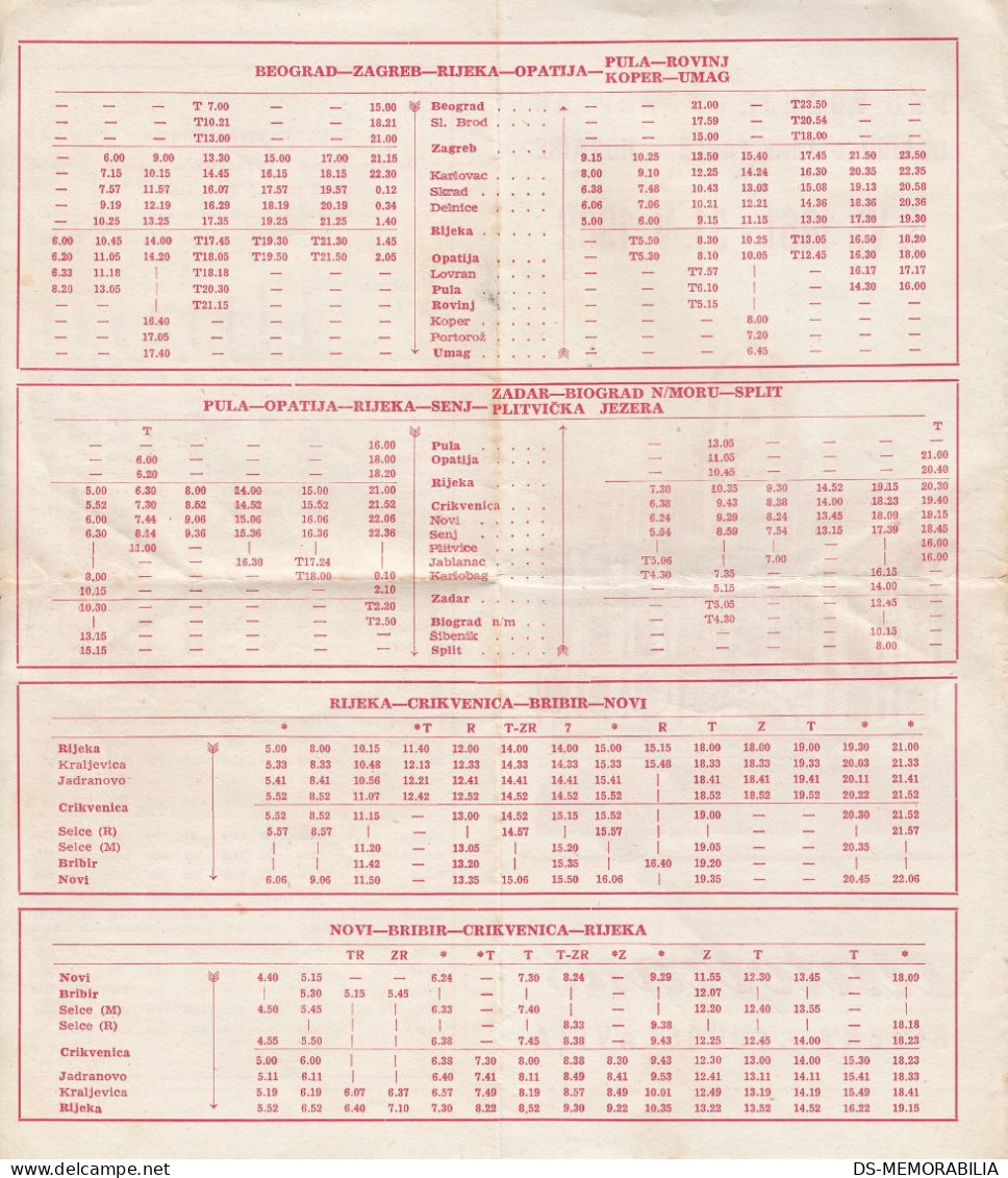 Bus Timetable Fahrplan Orario - Autotrans Rijeka Yugoslavia 1961/62 - Europe