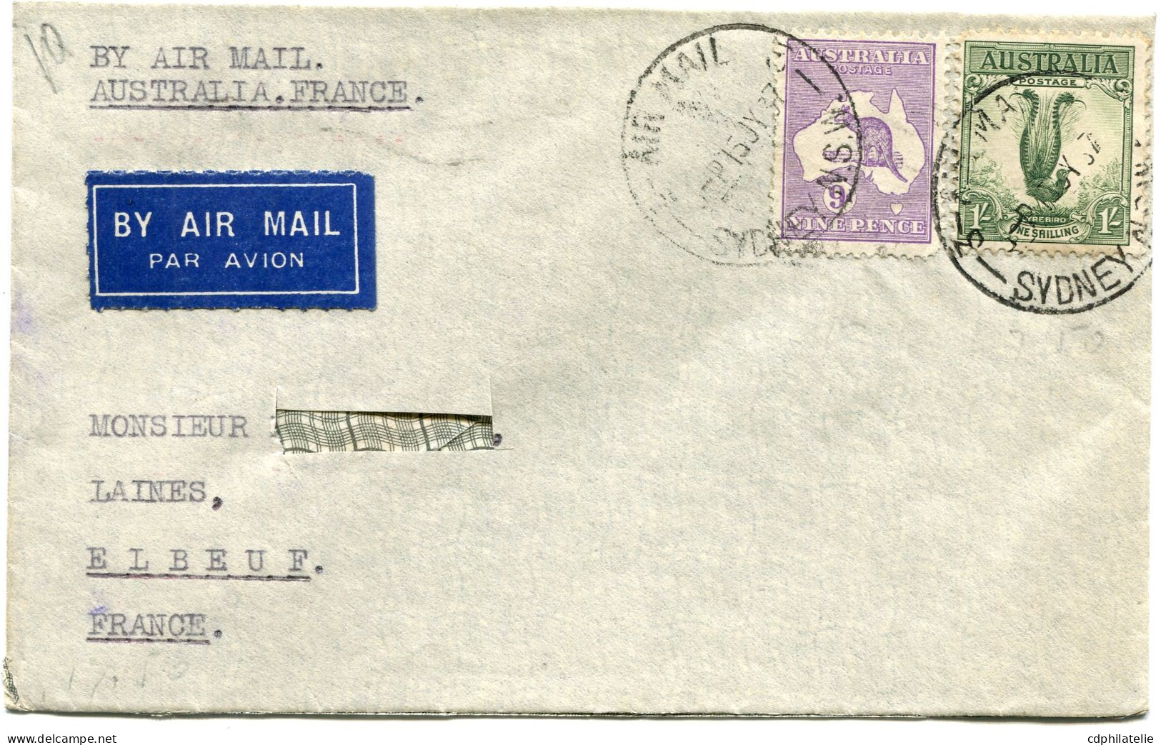 AUSTRALIE LETTRE PAR AVION DEPART AIR MAIL 15 JY 37 SYDNEY POUR LA FRANCE - Storia Postale