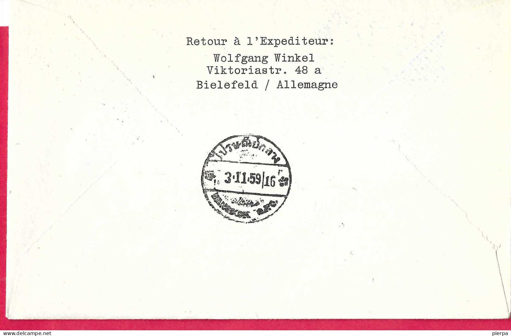 GERMANY - FIRST FLIGHT LUFTHANSA LH 640 - FRANKFURT/ BANGKOK *1.11.59* ON OFFICIAL COVER - Primi Voli