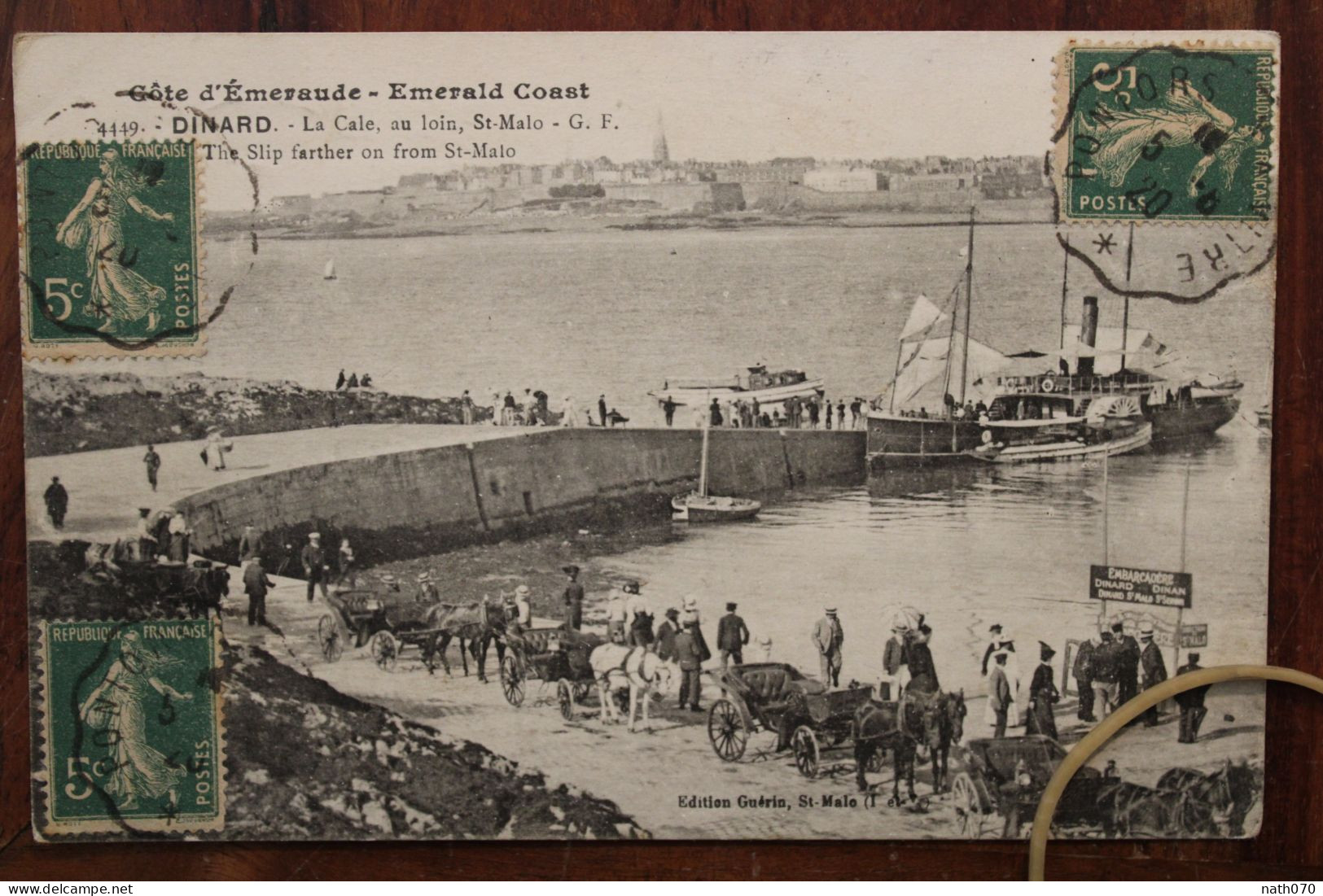 Cpa Ak 1920 Dinard La Cale Au Loin St Malo Pontorson à Vitré Ambulant Voyagée Animée - Dinard