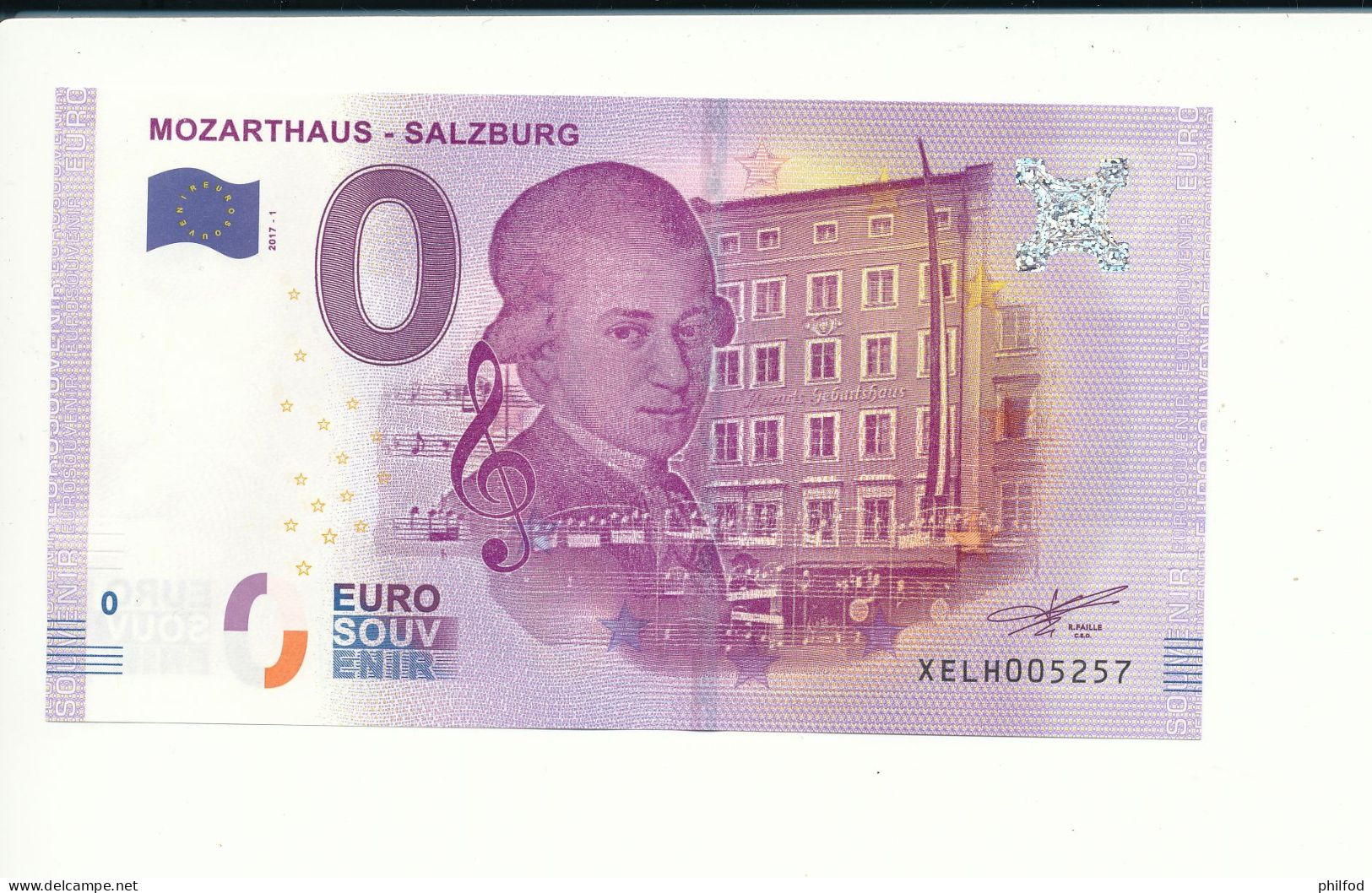 Billet Souvenir - 0 Euro - XELR - 2017-1 - MOZARTHAUS - SALZBURG - N° 5257 - Billet épuisé - Lots & Kiloware - Banknotes