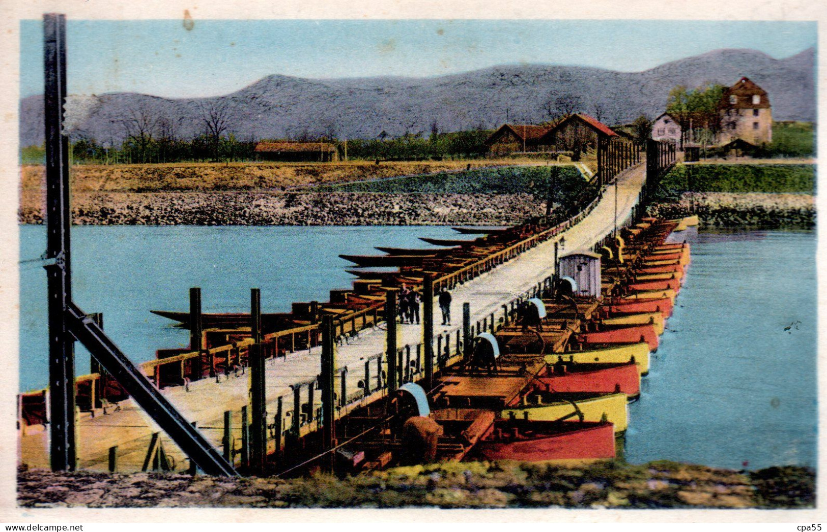 CHALAMPE  -  Pont De Bateaux Sur Le Rhin Et Vue Sur La Forêt Noire  -  Jolie Carte Couleur - Chalampé