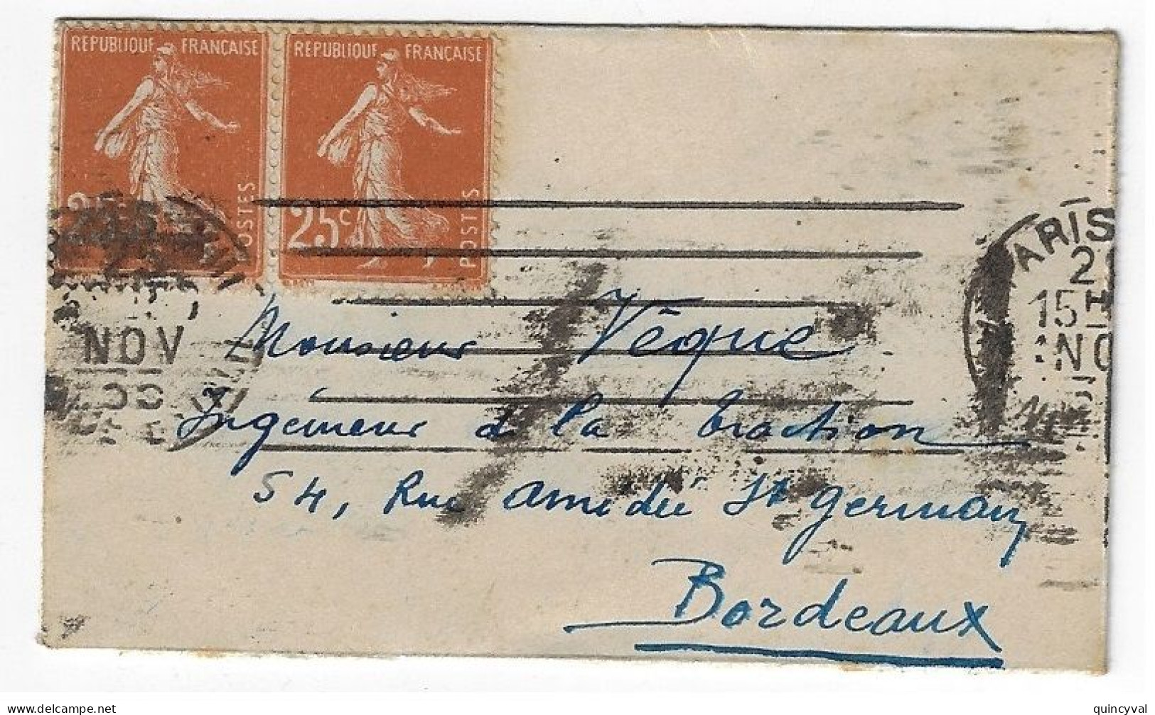 PARIS XIII Mignonette 25c Semeuse Yv 235 Ob 21 11 1935 - 1906-38 Säerin, Untergrund Glatt