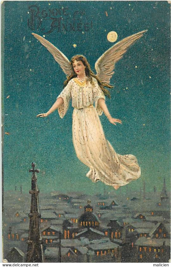 Thèmes Div.-ref-PP899- Carte Gaufrée - Anges - L Ange - Bonne Année -/ A Circulé En 1909- - Anges