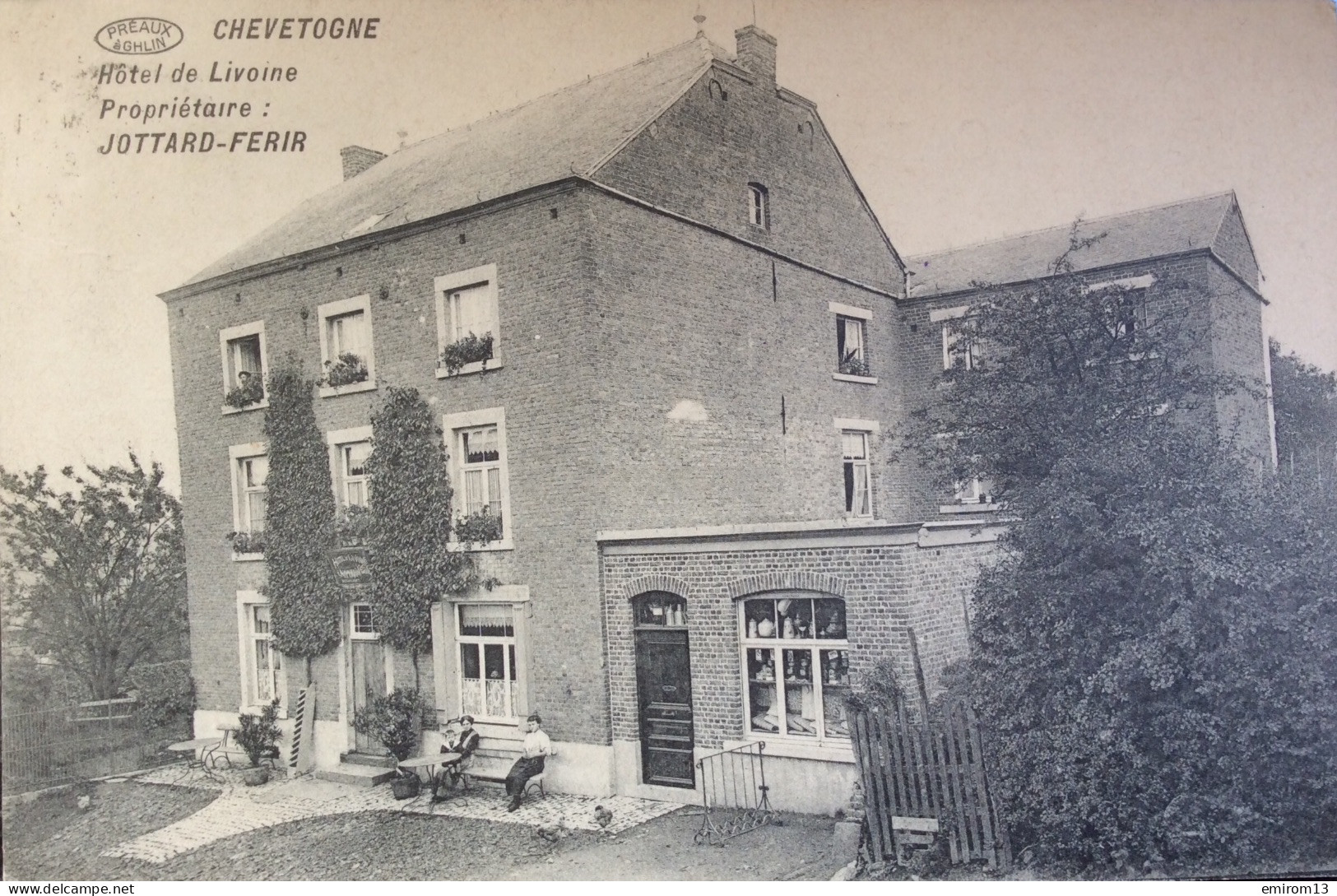 Ciney Chevetogne Hôtel De Livoine Propriétaire Jottard Ferir Phototypie Préaux Ghlin Cachet Namur Verso 1915 - Ciney